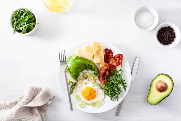 istock healthy keto breakfast: egg, avocado, cheese, bacon 1179785028