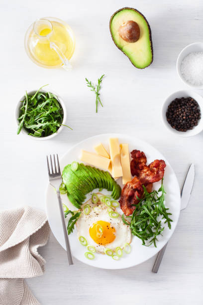 istock healthy keto breakfast: egg, avocado, cheese, bacon 1179785802