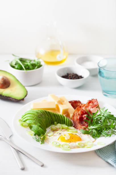 istock healthy keto breakfast: egg, avocado, cheese, bacon 1179785852