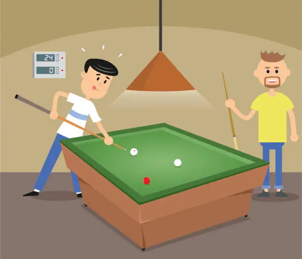 Vector illustration of Novice billiard player