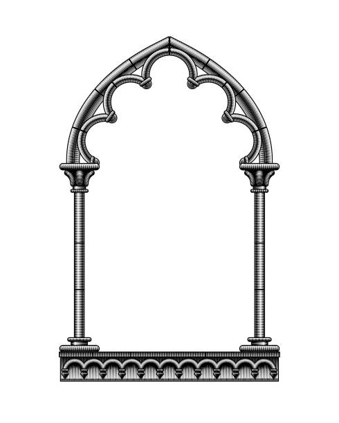 Black classic gothic architectural decorative frame isolated on white Black classic gothic architectural decorative frame isolated on white. Vintage engraving stylized drawing. Vector Illustration arches stock illustrations