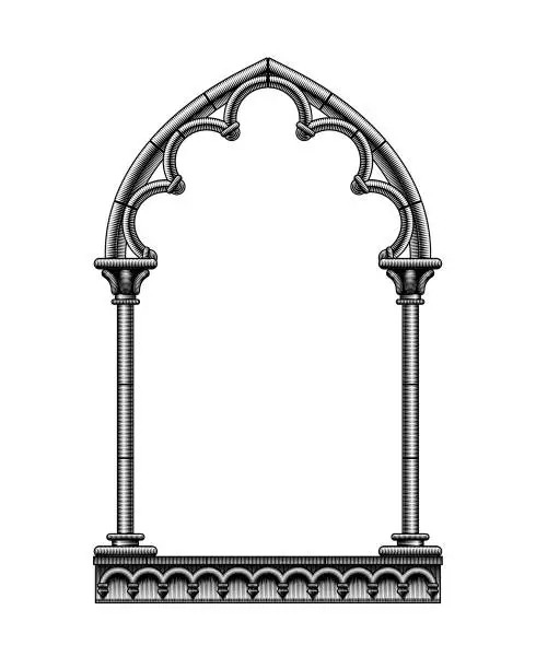 Vector illustration of Black classic gothic architectural decorative frame isolated on white