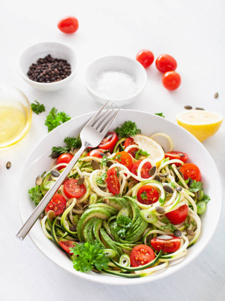 istock vegan ketogenic spiralized courgette salad with avocado tomato pumpkin seeds 1179787676