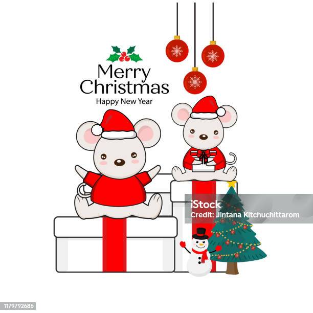Carte De Voeux De Joyeux Noel Petite Souris Sasseyant Sur Une Boîte De Carte De Voeux De Joyeux Noel Petite Souris Sasseyant Sur Une Boîte De