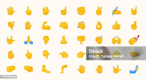Hand Emojis Gestures Vector Icons Set All Type Of Hand Emoticons Thumbs Up Down Arm Elbow Gym Muscle Nail Illustrations Collection Stock Illustration - Download Image Now