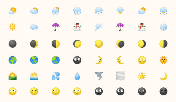 Weather, Earth, Nature, Climate Vector Icons Set. Sky, Clouds, Meteorology Emojis, Emoticons Illustration Collection. All Type of Moon Faces. Moon Surfaces. Weather, Earth, Nature, Climate Vector Icons Set. Sky, Clouds, Meteorology Emojis, Emoticons Illustration Collection. All Type of Moon Faces. Moon Surfaces. emoticon stock illustrations