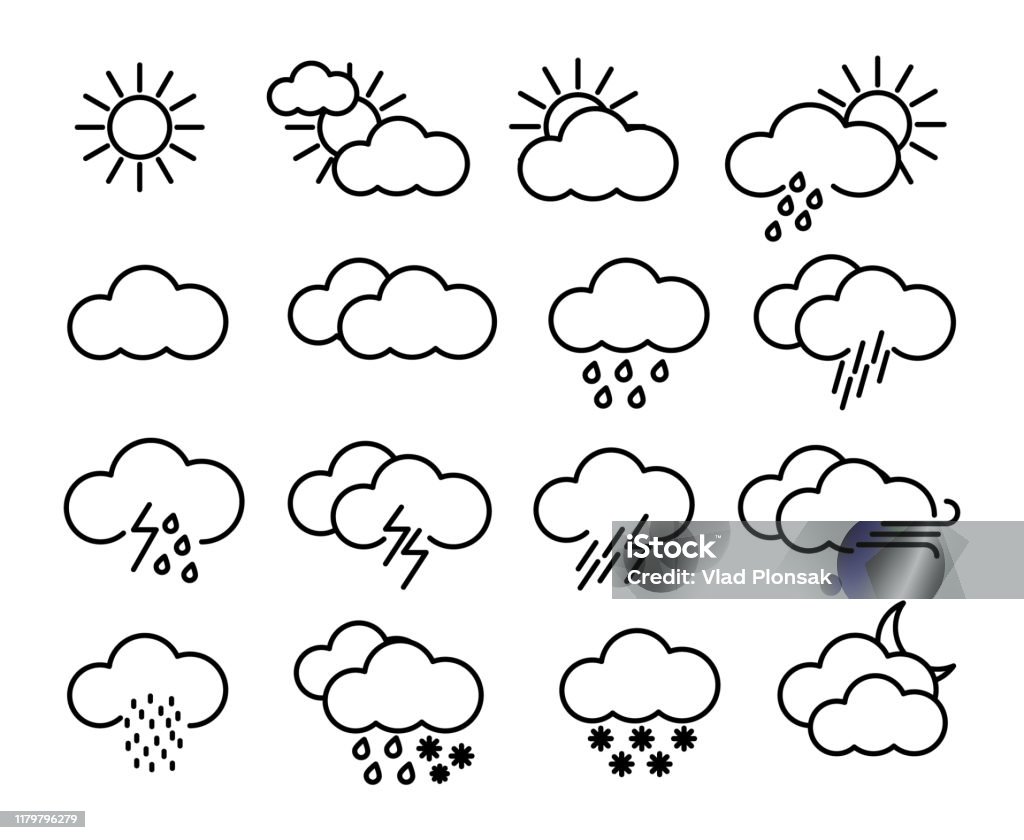 날씨 아이콘 세트 일기 예보 기후 기호입니다 기상 아이콘 0명에 대한 스톡 벡터 아트 및 기타 이미지 - 0명, 계절, 구름 -  Istock