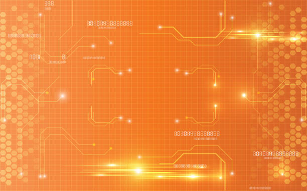 ilustraciones, imágenes clip art, dibujos animados e iconos de stock de diseño de red de comunicación con tecnología digital naranja - cyberspace technology abstract orange