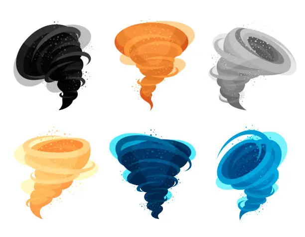 Vector illustration of Tornado winds flat colorful vector illustrations set