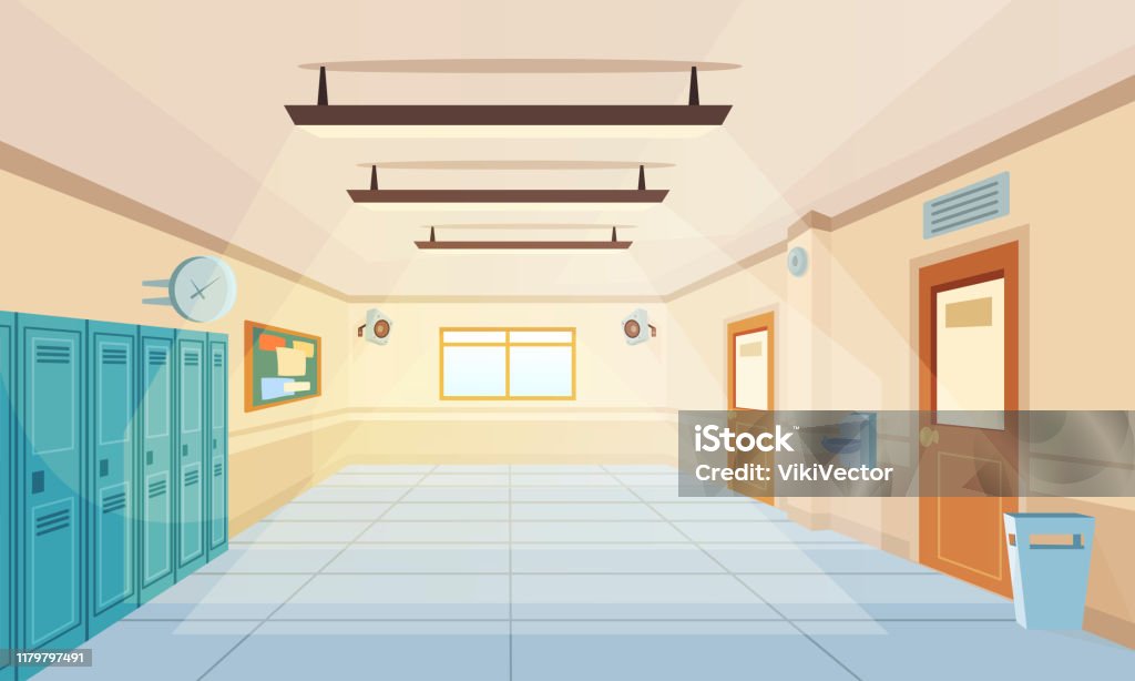Color Cartoon High School Hallway Vector Illustration Stock Illustration -  Download Image Now - iStock