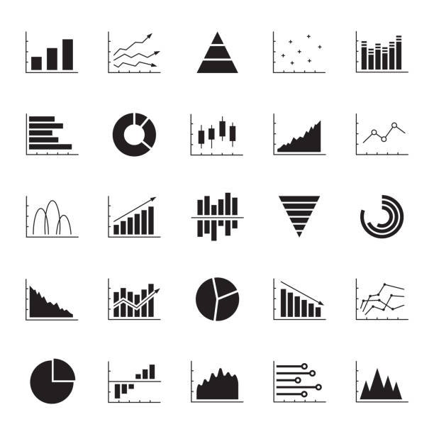 wykres, wykres, zestaw ikon diagramu. elementy projektowania danych biznesowych dla internetu, raportu, prezentacji, analizy finansowej. ilustracja wektorowa. - stock market graph chart arrow sign stock illustrations