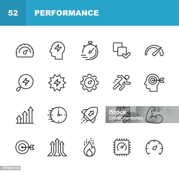 Performance Line Icons Editable Stroke Pixel Perfect For Mobile And Web Contains Such Icons As Performance Growth Feedback Running Speedometer Authority Success Stock Illustration - Download Image Now