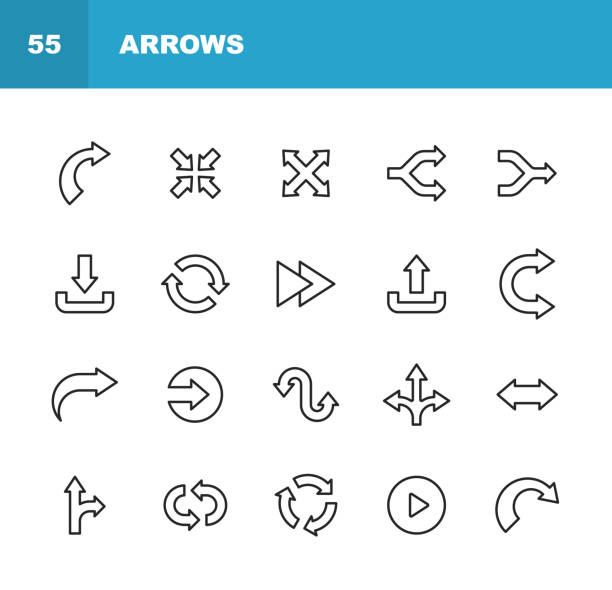 Arrow Line Icons. Editable Stroke. Pixel Perfect. For Mobile and Web. Contains such icons as Direction, Arrow. 20 Arrow Outline Icons. back arrow stock illustrations