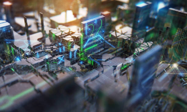 istock Sci-fi circuit board like futuristic city at night 1179806120