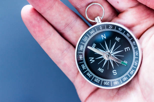 istock Innovation concept: Man is holding a compass in his hand, closeup cutout 1179809254