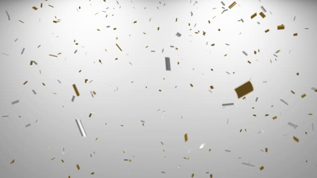 Falling gold and silver confetti, loopable , start and end with white screen , with ALPHA channel , no audio , 4K , 30fps , 16:9