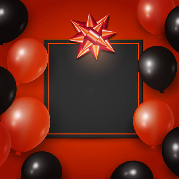 istock Red and Black balloons concept design with empty space for your text. Happy greeting background. Celebration Vector illustration. 1179810684