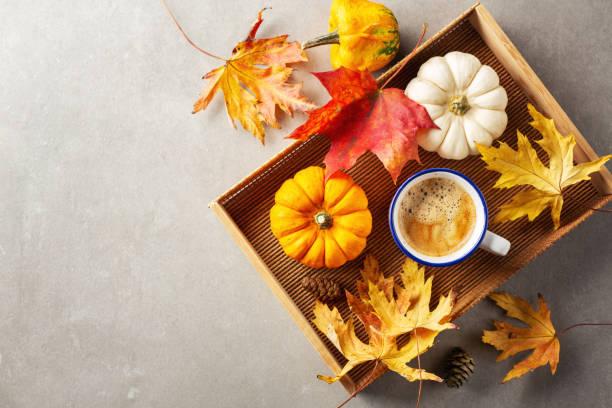 istock Autumn arrangement with coffee and pumpkin 1179810797
