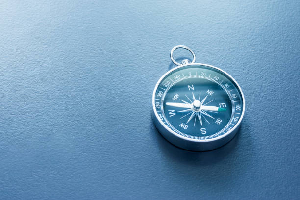 istock Compass lying on a blue office desk. Concept for business and creativity 1179811466