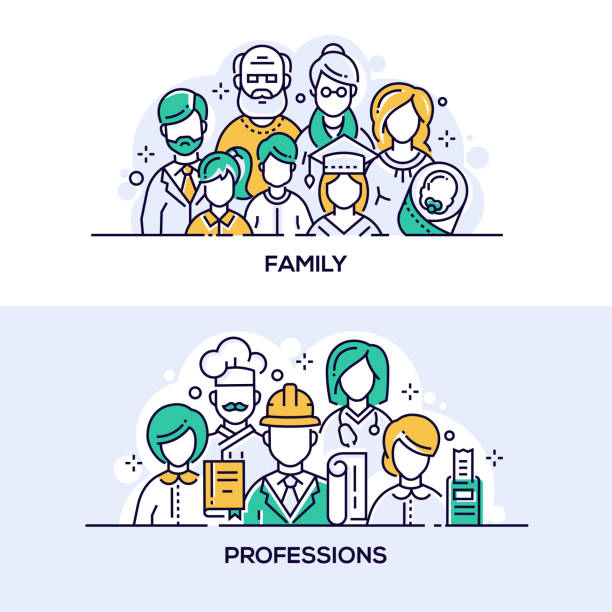 семья и профессии вектор баннер шаблоны набор - multi generation family stock illustrations