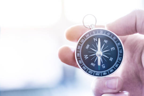 istock Innovation concept: Man is holding a compass in his hand, closeup cutout 1179811842