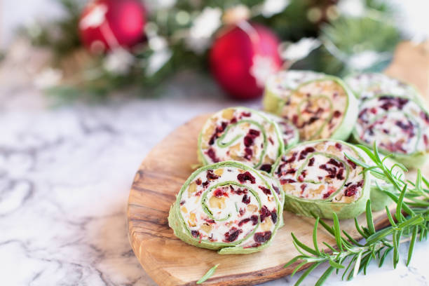 Appetizers of Cranberry Cream Cheese Pinwheels stock photo