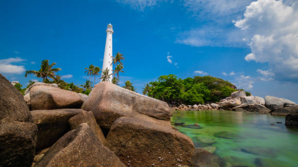 istock white Lighthouse in the island. Belitung. 1179818765