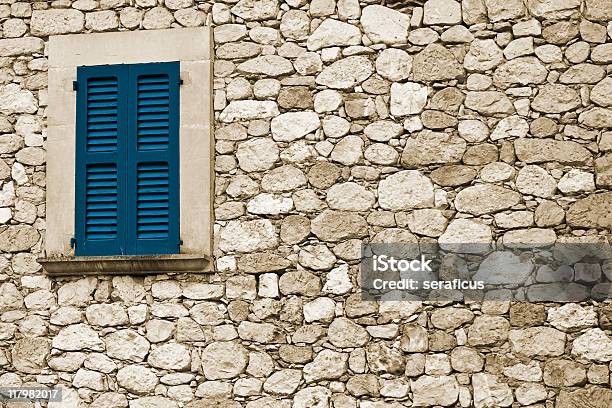 Stone Wall With Window Stock Photo - Download Image Now - Architectural Feature, Blue, Building Exterior