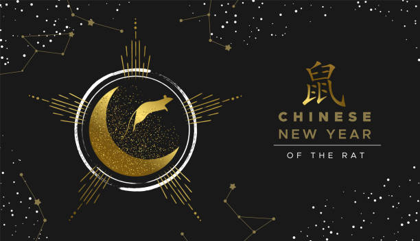 chinesische neujahr 2020 gold glitzer ratte mond karte - flitter mouse stock-grafiken, -clipart, -cartoons und -symbole