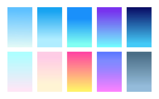 Sky color gradient background set. Templates of texture for banner, poster, flyer, presentation, mobile apps and smartphone screen design. Vector illustration