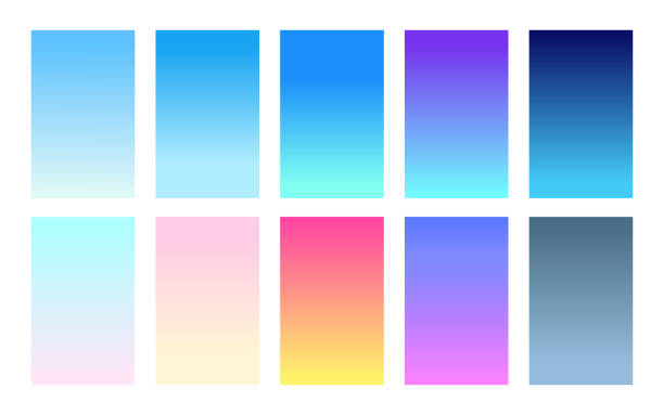 Vector set of gradient backgrounds sky color palette Sky color gradient background set. Templates of texture for banner, poster, flyer, presentation, mobile apps and smartphone screen design. Vector illustration blue sky sunset stock illustrations