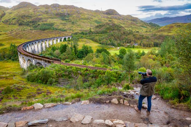 Glenfinnan Viaduct with a man photographing the construction