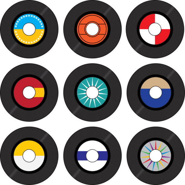 ilustrações de stock, clip art, desenhos animados e ícones de forty five rpm records set - 1960s style 1950s style record retro revival