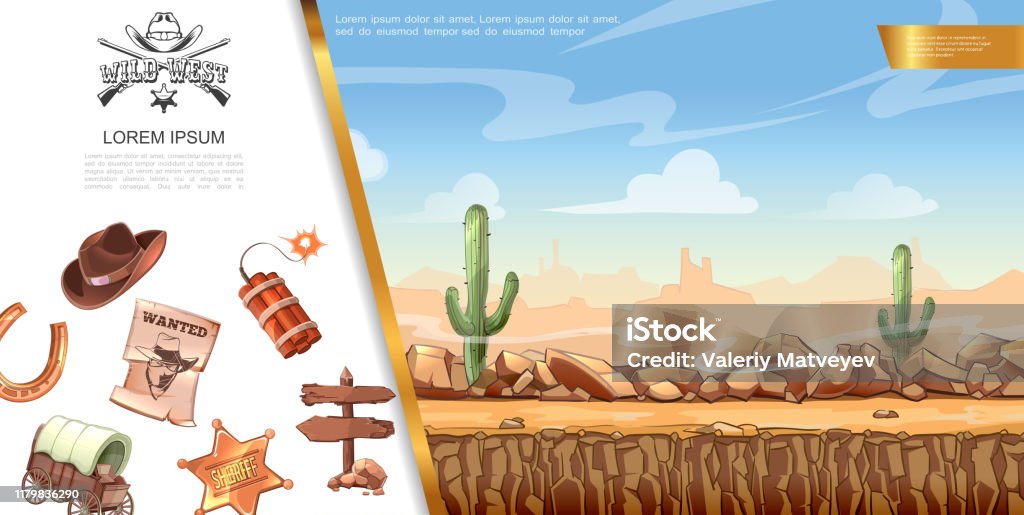 Cartoon Wild West Concept Stock Illustration - Download Image Now - Wild  West, Hat, Sheriff - iStock
