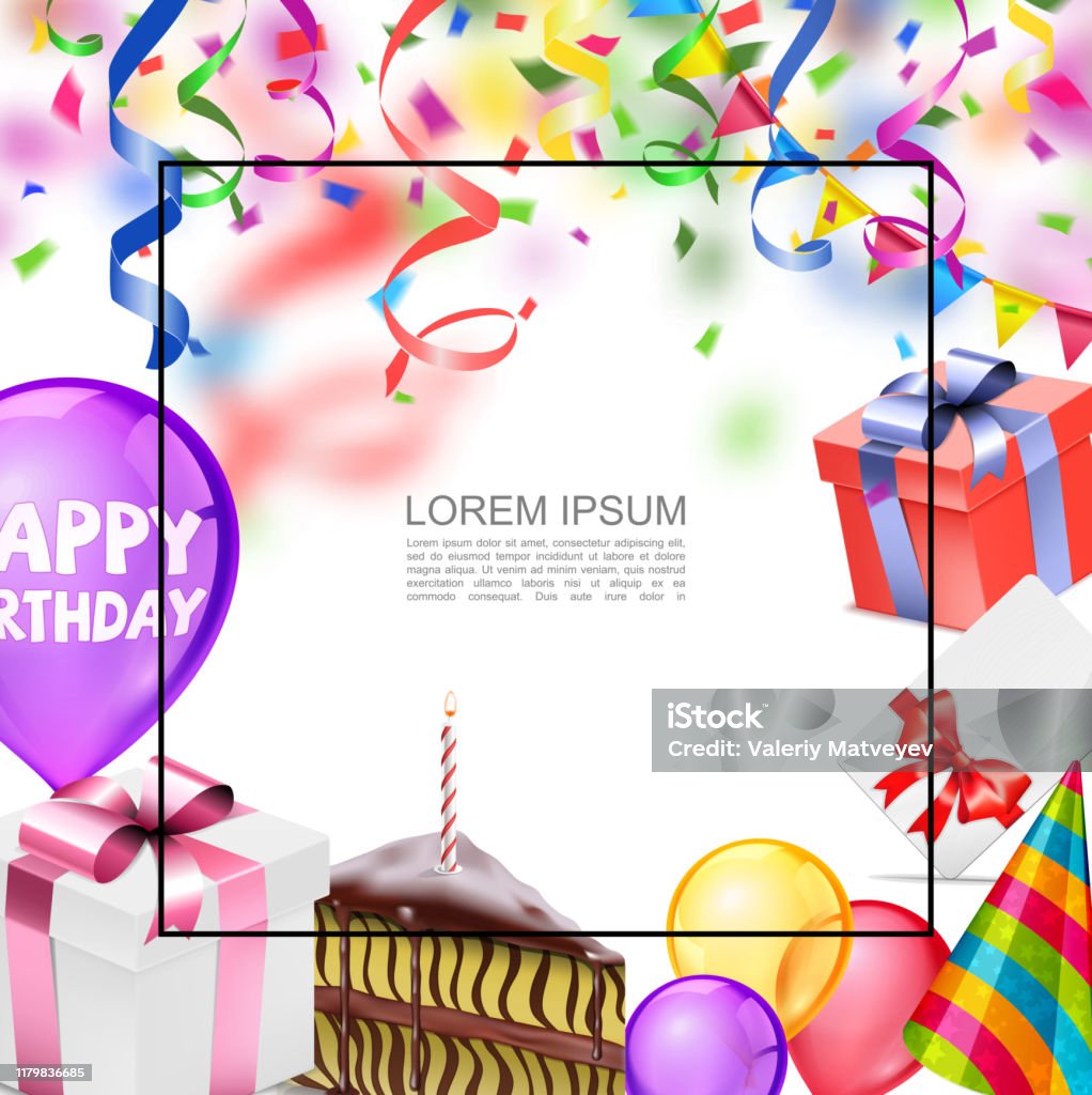 Realistic Happy Birthday Template Stock Illustration - Download Image Now -  Birthday Cake, Frame - Border, Arts Culture and Entertainment - iStock