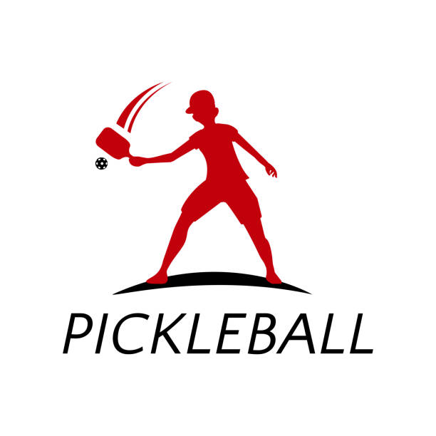 sylwetka zawodnika pickleball, sportowiec wektor ilustracja na białym tle - pickleball stock illustrations