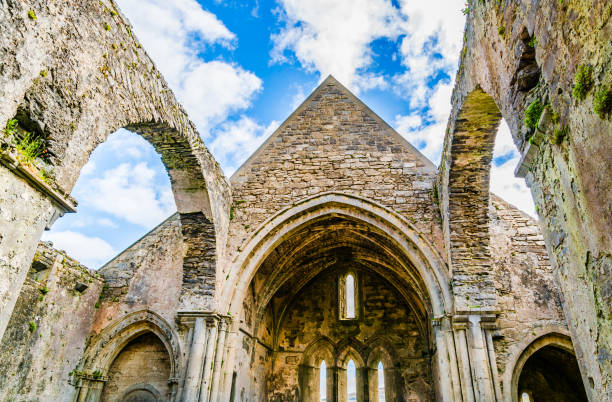 County Clare, Ireland: Corcomroe Abbey ruins (St. Mary of the Fertile Rock), cistercian monastery located near Bellharbour in Glennamannagh and Ballyvaughan villages in the valley of Barony of Burren.