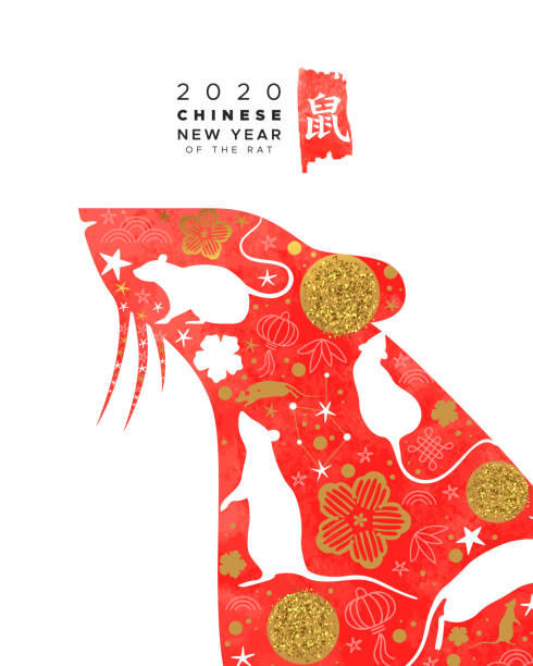 ilustraciones, imágenes clip art, dibujos animados e iconos de stock de nuevo chino 2020 bandera roja de la rata acuarela - paintings sign astrology fortune telling