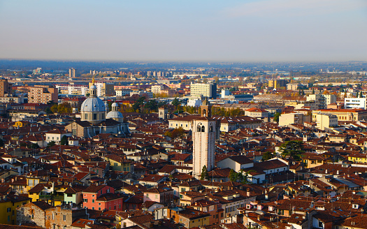 Modena Panoramic view, Italy. Red roofs, cathedral. traditional Italian city, old Europe, historical place. scenic landscape