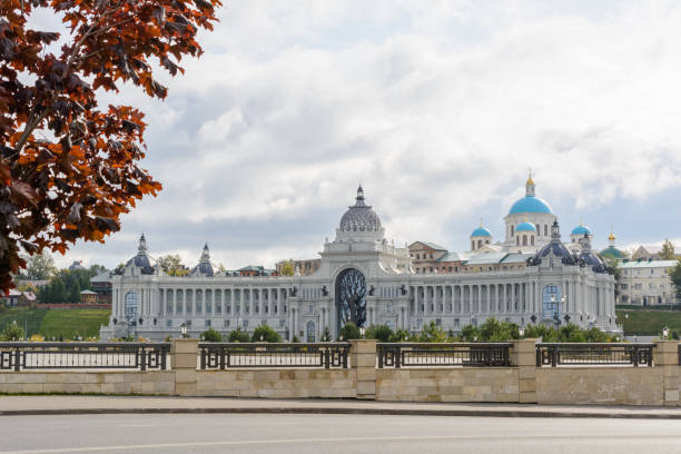Autumn view of Agricultural Palace in Kazan. Building of the Ministry of Agriculture and Food (Palace of Farmers) in Kazan, Republic of Tatarstan, Russia. Palace Square. stock photo