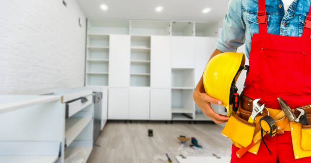istock Builder handyman with construction tools. House renovation background. 1179848960