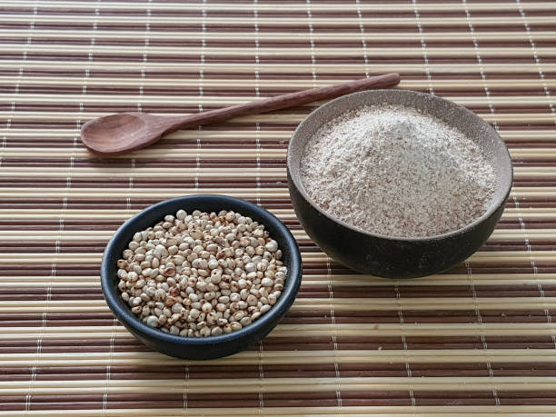 istock Uncooked raw Sorghum flour (also known as sorgo) in a back bowl, isolated 1179850367