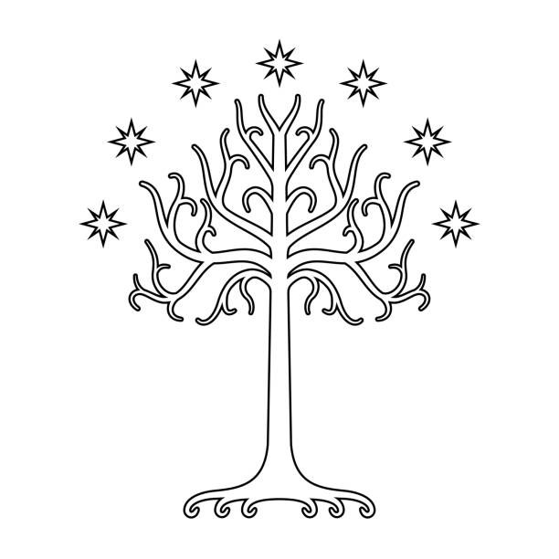 ilustrações, clipart, desenhos animados e ícones de árvore branca de gondor. eps preto e branco isolado - peerage title
