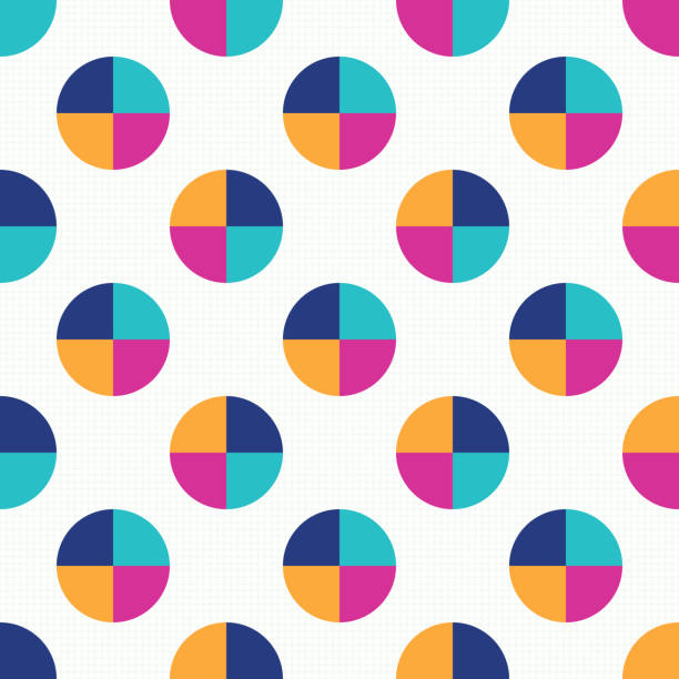 Abstract colorful Quarter circles seamless geometric pattern with polka dot background Abstract colorful Quarter circles seamless geometric pattern with polka dot background can be used for fabric, background, wallpaper, stationery and packaging. quarter stock illustrations