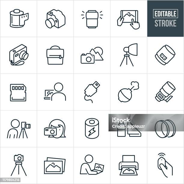 Photography Thin Line Icons Editable Stroke Stock Illustration - Download Image Now - Photograph, Icon, Photography Themes