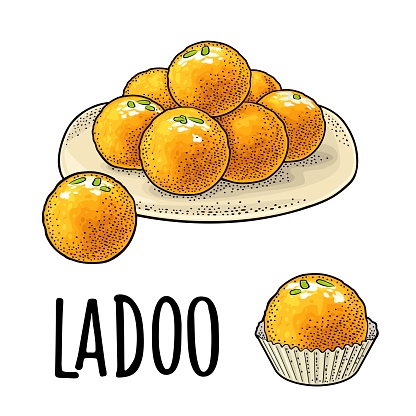 Indian Traditional Sweets Ladoo In Plate Vector Vintage Engraving Stock  Illustration - Download Image Now - iStock