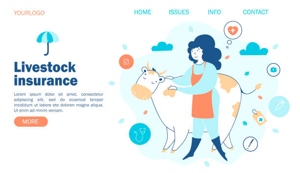 istock livestock insurance. Concept farmer and cow, insurance against different cases, vector illustration, website template. 1179855175