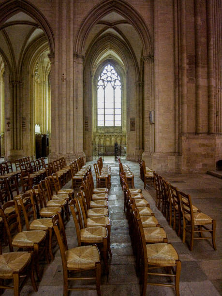 nave of Rouen Cathedral. Rouen Cathedral is Roman Catholic Gothic cathedral in Rouen, it is the seat of the Archbishop of Rouen and Normandy.