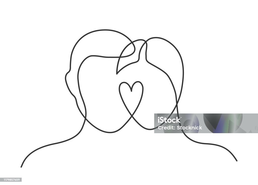 couple heart one line - Royalty-free Casal arte vetorial