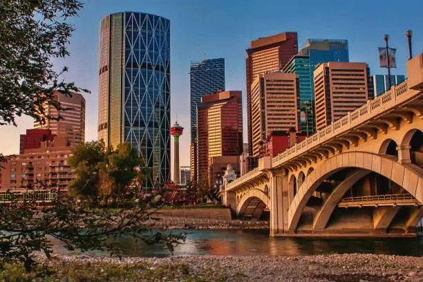 A vibrant morning view in downtown Calgary
